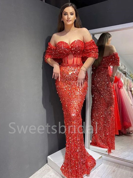 Sexy Sweetheart Off-shoulder Mermaid Simple Prom Dresses ,SW1305