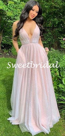 New Arrival V-neck A-line Sequin Evening Party Prom Dresses,SW1132