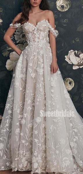 Lovely Sweetheart A-line Appliques Long Wedding Dresses, WG212