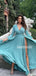 Elegant V-neck Side Slit Chiffon Long Sleeve Long Prom Dresses.SW1257