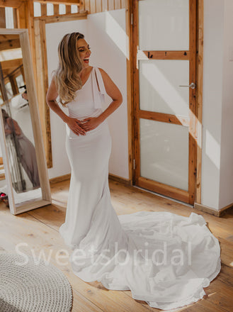 Simple One-shoulder Mermaid Elegant Wedding Dresses, DB0227