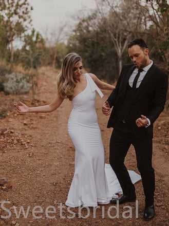 Simple One-shoulder Mermaid Elegant Wedding Dresses, DB0227