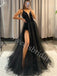 Sexy V-neck Spaghetti straps Side slit A-line Prom Dresses,SWW1753