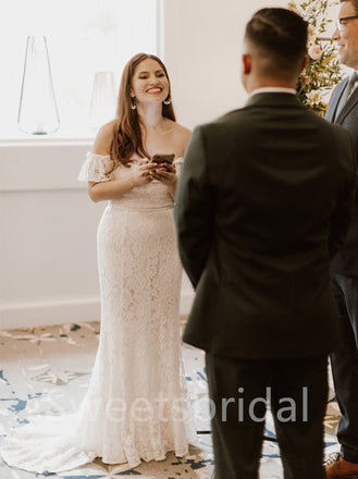 Simple Off-shoulder Mermaid Lace applique Wedding Dresses,  DB0235