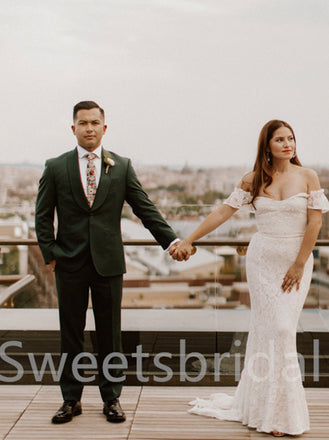 Simple Off-shoulder Mermaid Lace applique Wedding Dresses,  DB0235