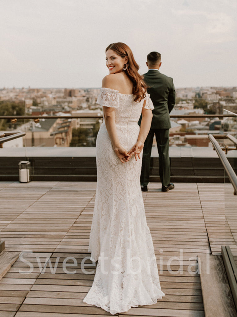 Simple Off-shoulder Mermaid Lace applique Wedding Dresses,  DB0235