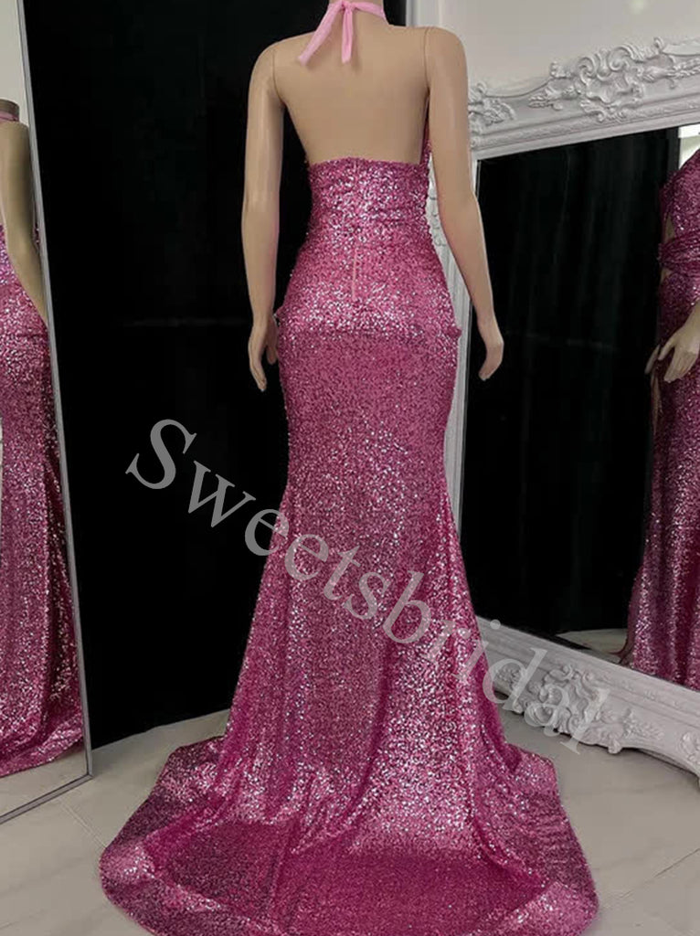 Sexy Halter Side slit Mermaid Prom Dresses,SW1755