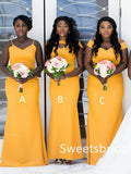 Mismatched off-shoulder V-neck Mermaid Floor-length Elegant Simple Long Bridesmaid Dresses ,SWE1344