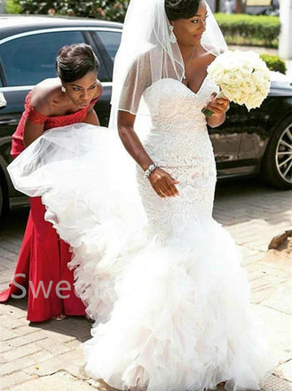 Sexy Sweetheart Sleeveless Mermaid Lace applique Wedding Dresses,DB0297