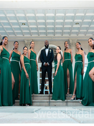 One-shoulder Side silt A-line Elegant Simple Long Bridesmaid Dresses,SWE1279