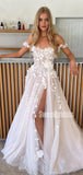 Charming Off-shoulder A-line Tulle Side Slit Long Wedding Dresses, WG213