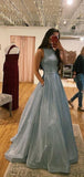 Sexy A-line Scoop Neck Sleeveless Long Prom Dresses.SW1200