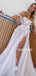 Charming Off-shoulder A-line Tulle Side Slit Long Wedding Dresses, WG213