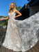 Newest V-neck Spaghetti Strap Lace A-line Long Prom Dresses.SWM1241