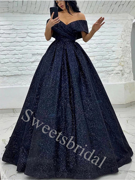 Elegant V-neck Off shoulder A-line Prom Dresses,SW1876