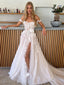 Charming Off-shoulder A-line Tulle Side Slit Long Wedding Dresses, WG213