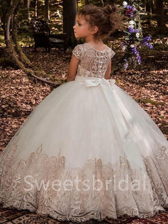 BeautifuI Scoop Cap sleevess A Line Flower Girl Dresses, FGS0049