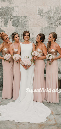 Simple Sweetheart Sleeveless Sequin Long Bridesmaid Dresses,SWE1196