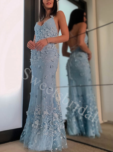 Sexy V-neck Halter Sleeveless Mermaid Prom Dresses,SWW1755