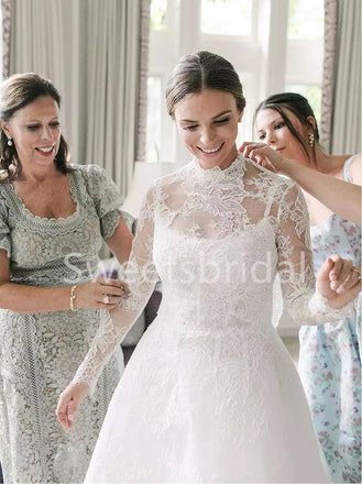 Elegant Long sleeves A-line Lace applique Wedding Dresses, DB0256