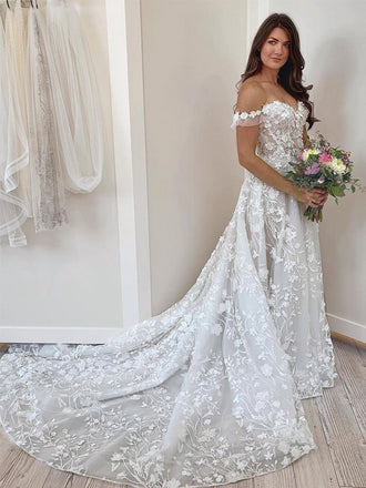 Lovely Sweetheart A-line Appliques Long Wedding Dresses, WG212