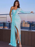 Mermaid One-shoulder Side Slit Simple Long Prom Dresses Online.SW1259