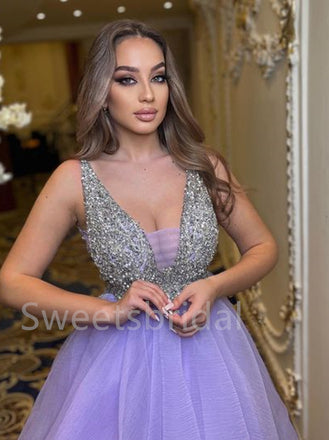 Simple V-neck A-line Sleeveless Prom Dresses ,SW1307