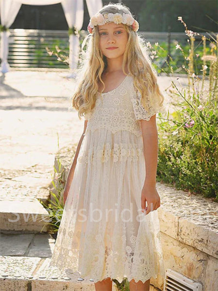 Beautiful Short sleeves Tulle A Line Flower Girl Dresses, FGS0037