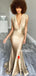 Sexy Gold Mermaid V-neck Simple Long Bridesmaid Dresses,SWE1252