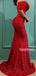 Simple One-shoulder Mermaid Sequin Red Long Prom Dresses.SW1255