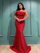 Simple One-shoulder Mermaid Sequin Red Long Prom Dresses.SW1255