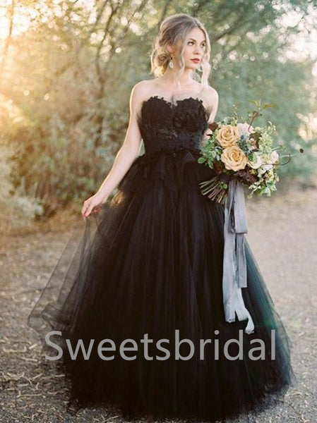 Black Sexy Sweetheart A-line Lace applique Wedding Dresses,DB0305