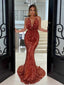 Sexy Spaghetti Strap Mermaid Sequin Long Prom Dresses.SW1234