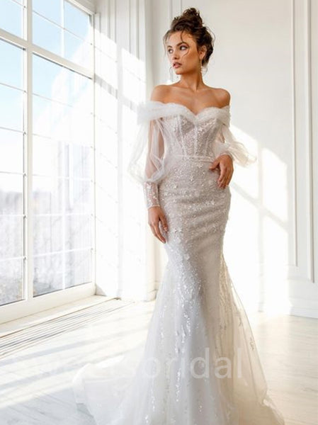 Simple Sweetheart Off-shoulder Mermaid Wedding Dresses, DB0240