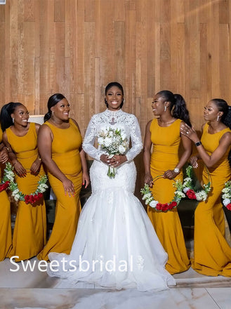 Scoop Mermaid Floor-length Elegant Simple Long Bridesmaid Dresses,SWE1346