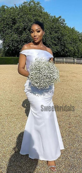 Mermaid Soft Satin Simple White Charming Long Bridesmaid Dresses,SWE1251
