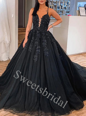 Elegant V-neck Spaghetti straps A-line Prom Dresses,SW1878
