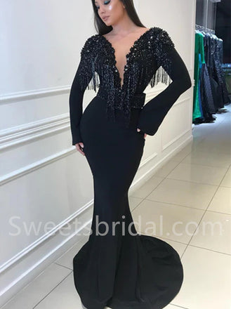 Elegant V-neck Long sleeves Mermaid Prom Dresses, SW1506
