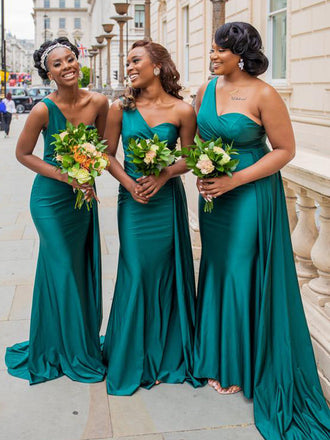 Charming One-shoulder Mermaid Floor-lengh Long Bridesmaid Dresses,SWE1241
