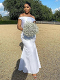 Mermaid Soft Satin Simple White Charming Long Bridesmaid Dresses,SWE1251