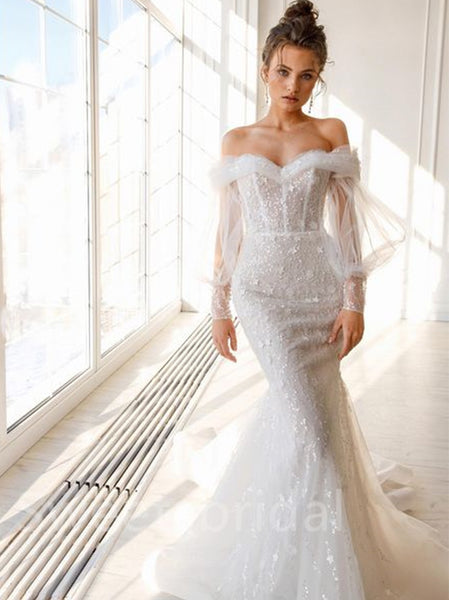 Simple Sweetheart Off-shoulder Mermaid Wedding Dresses, DB0240