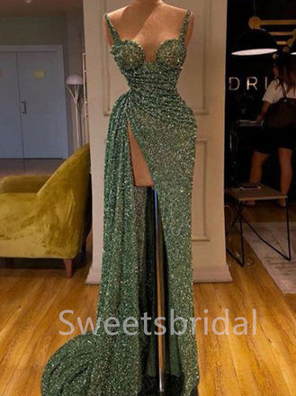 Sexy V-neck Spaghetti straps Side slit Mermaid Prom Dresses, SW1370