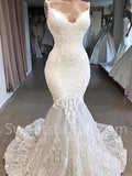 Sexy V-neck Spaghetti straps Mermaid Lace applique Wedding Dresses,DB0296