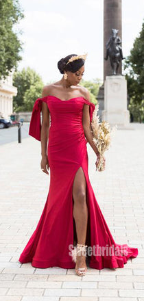 Charming Off-shoudler Mermaid Side Slit Simple Bridesmaid Dresses,SWE1243