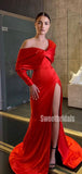 Charming One-shoudler Mermaid Red Side Slit Long Prom Dresses.SW1287