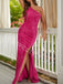 Elegant One shoulder Side slit Sheath Prom Dresses,SW1759