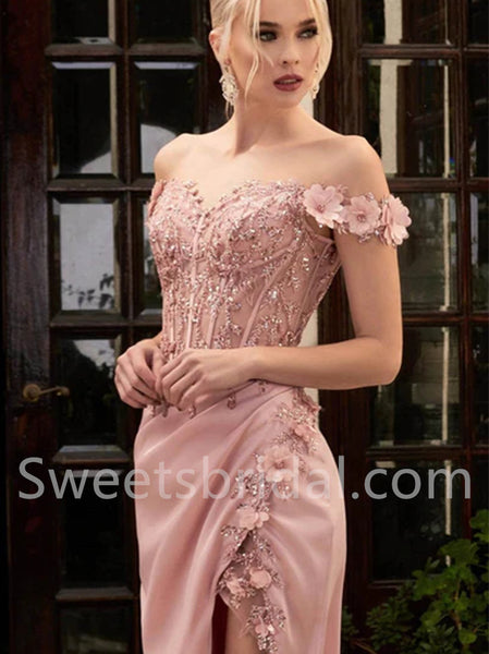 Elegant Sweetheart Off shoulder Side slit Sheath Prom Dresses, SW1505