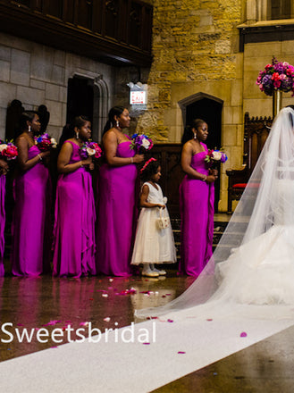 One-shoulder A-line Floor-length Elegant Simple Long Bridesmaid Dresses,SWE1347