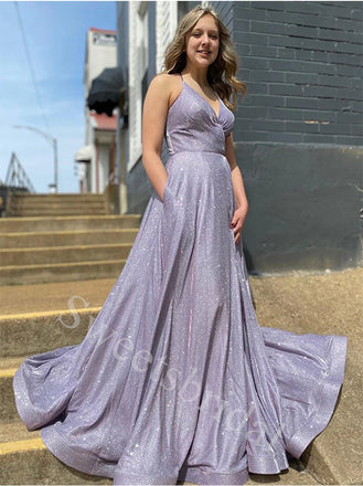 Elegant V-neck Spaghetti straps A-line Prom Dresses,SW1879