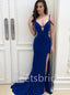 Sexy Spaghetti straps Deep V-neck Side slit Mermaid Prom Dresses, SW1545